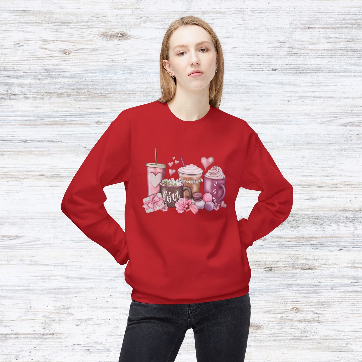 LOVE Valentines Day CoffeeUnisex Midweight Softstyle Fleece Crewneck Sweatshirt