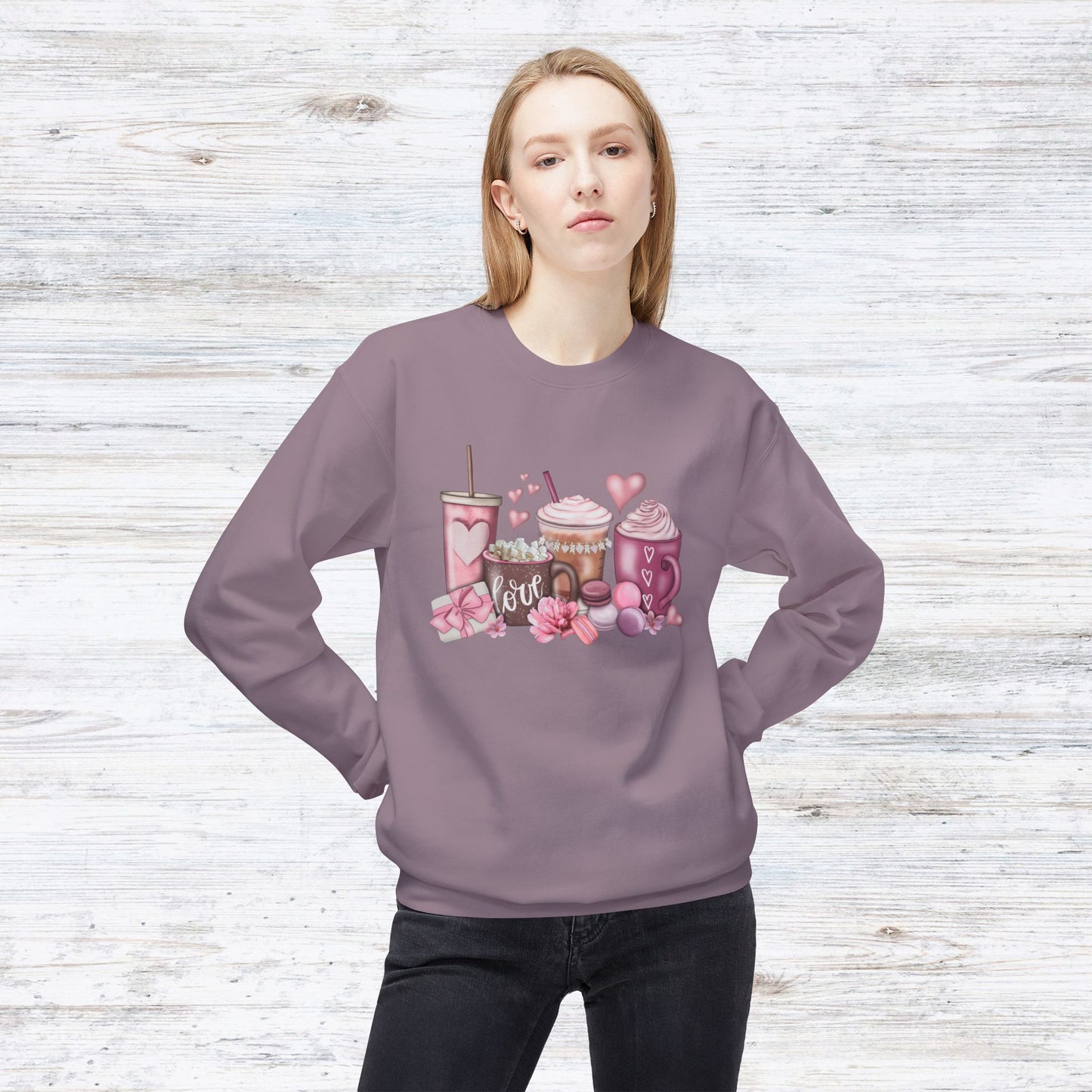 LOVE Valentines Day CoffeeUnisex Midweight Softstyle Fleece Crewneck Sweatshirt