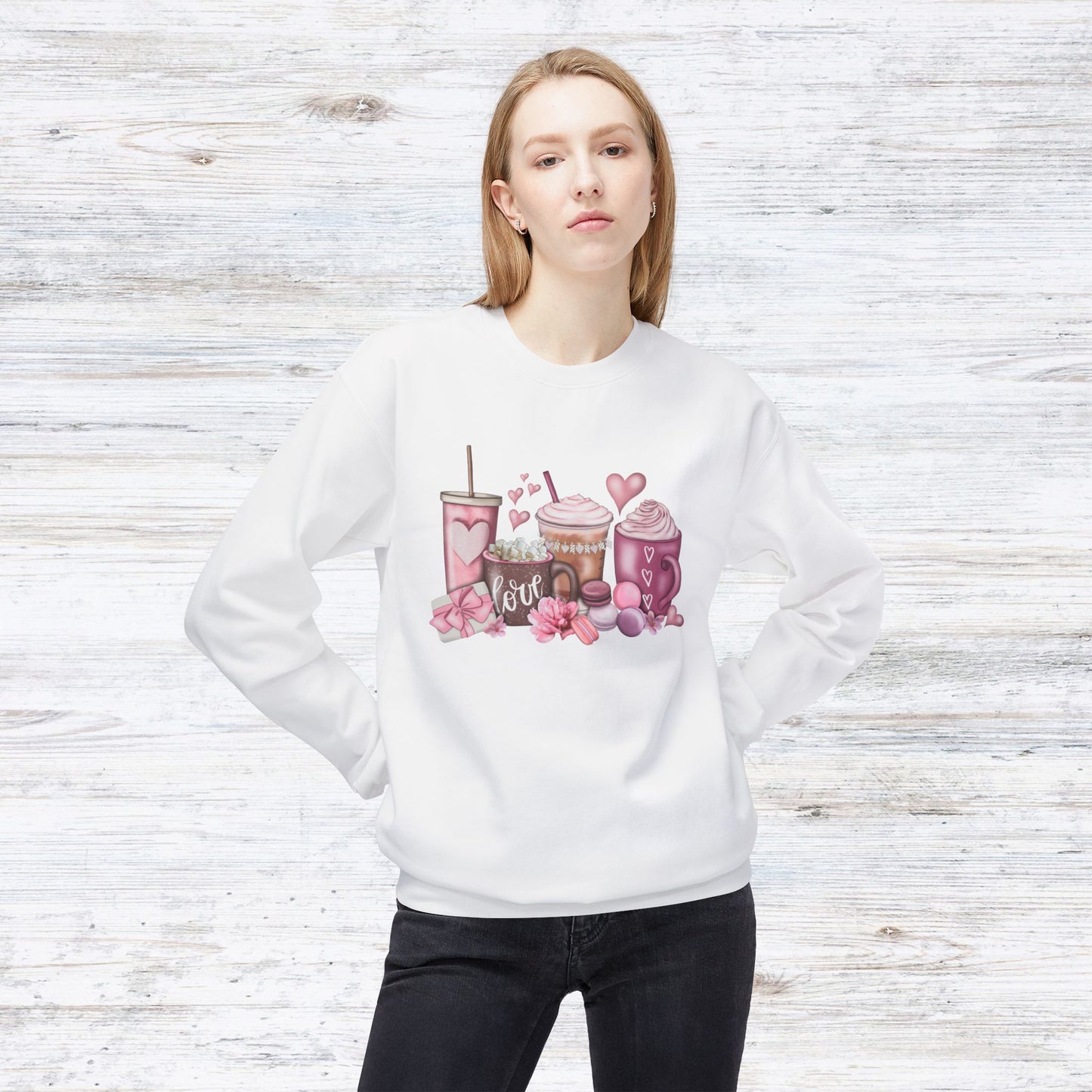LOVE Valentines Day CoffeeUnisex Midweight Softstyle Fleece Crewneck Sweatshirt