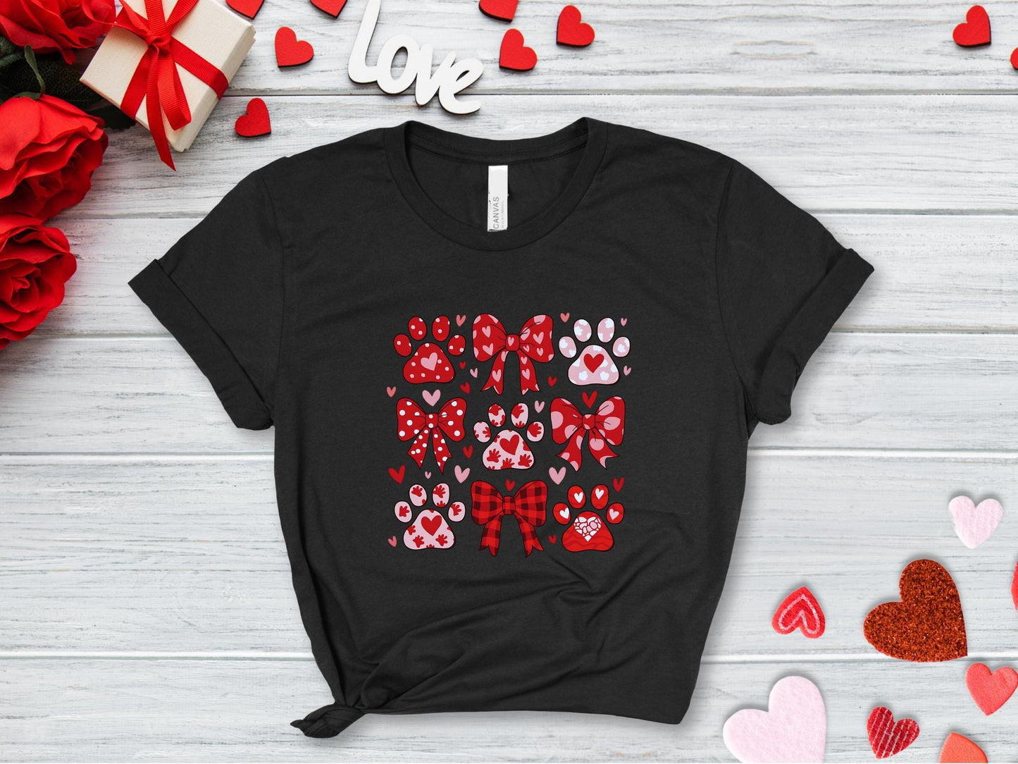 Valentines Hearts & Paws T-Shirt | Cute Love Graphic Tee for Couples | Valentine's Day Gift Idea | Soft Cotton Casual Wear