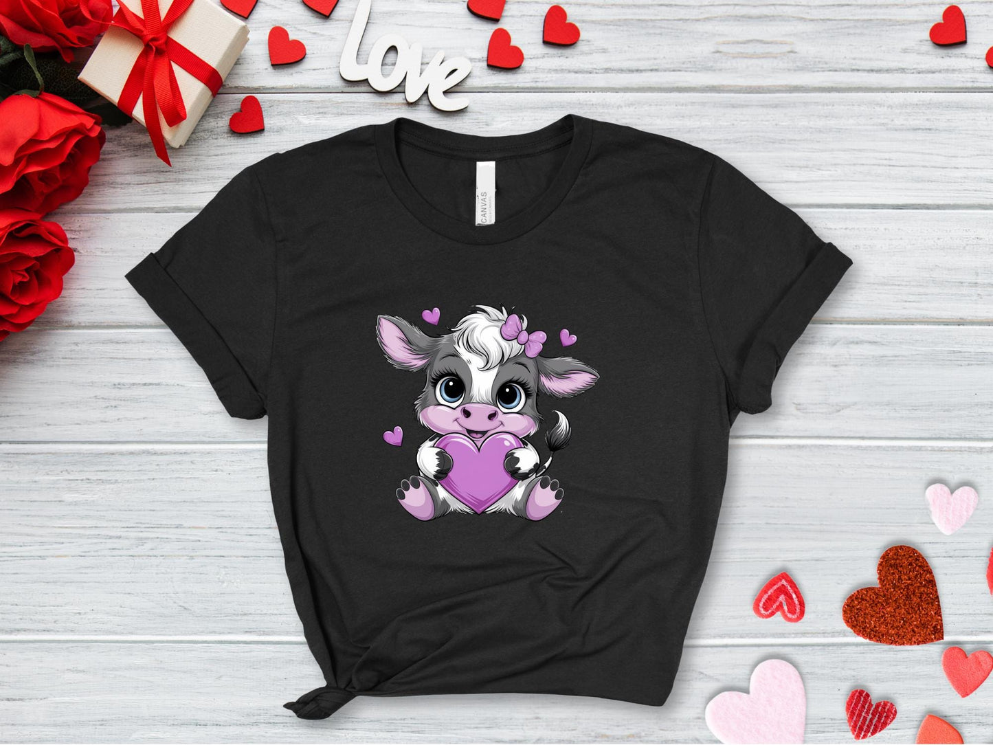 Valentines Cow T-Shirt | Cute Cow Love Tee for Women | Funny Valentine’s Day Gift | Farm Animal Graphic Top