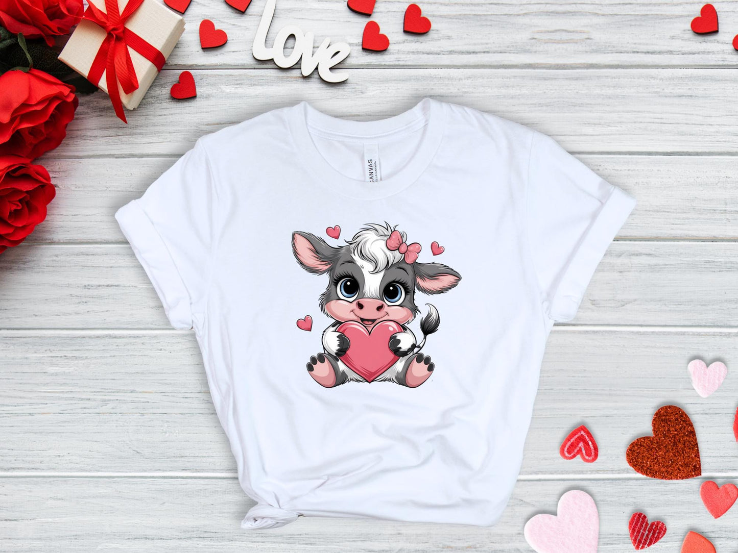 Valentines Cow T-Shirt | Cute Cow Love Tee for Women | Funny Valentine’s Day Gift | Farm Animal Graphic Top