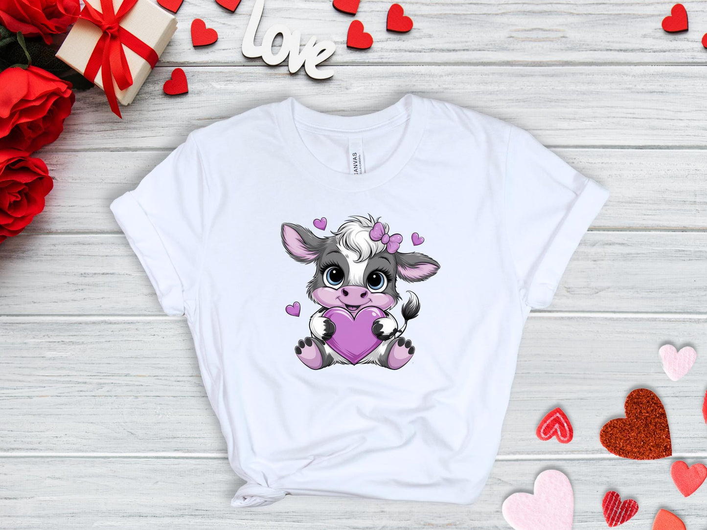 Valentines Cow T-Shirt | Cute Cow Love Tee for Women | Funny Valentine’s Day Gift | Farm Animal Graphic Top