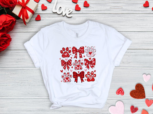 Valentines Hearts & Paws T-Shirt | Cute Love Graphic Tee for Couples | Valentine's Day Gift Idea | Soft Cotton Casual Wear
